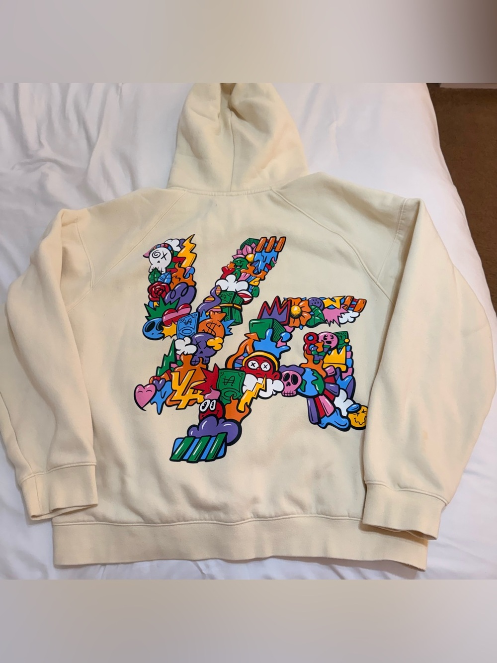 YoungLA Cream Hoodie with Multicolor Graphic Back Print